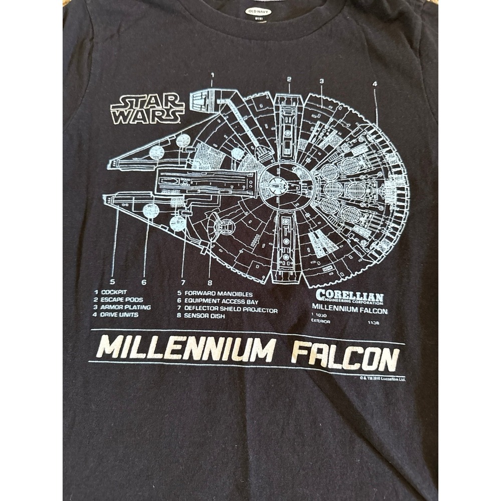 Old Navy Boys Black "Millennium Falcon" Short Sleeve Tee Size Medium (8) - Picture 2 of 4